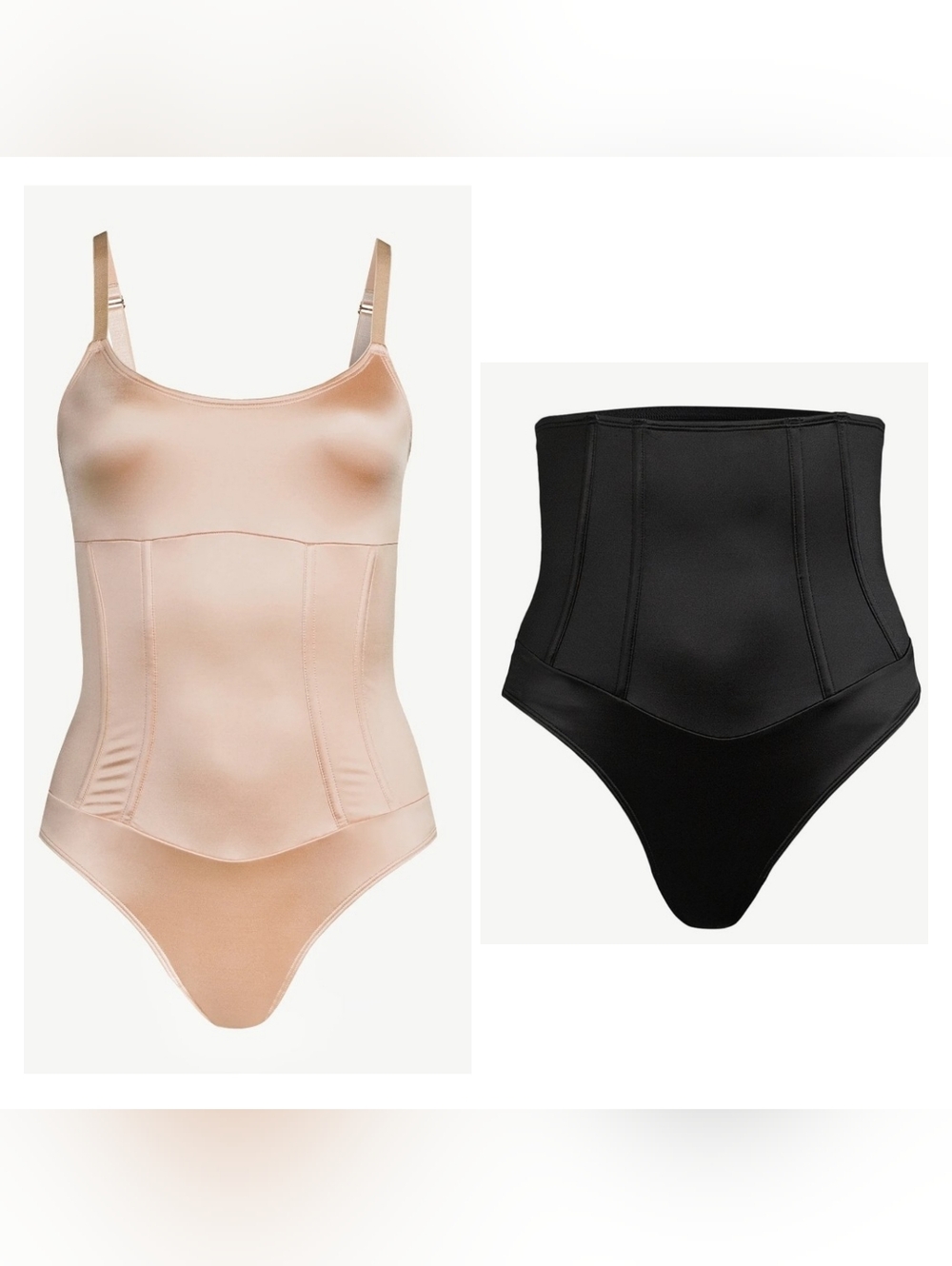 LOT OF 2: Women’s Shapewear Bodysuit & High-Waist Brief  Blk&Nude Size L